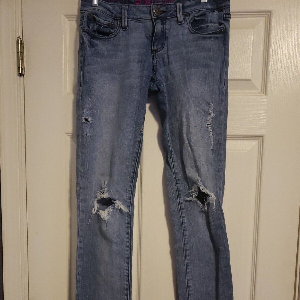 Fox Racing Womens 7 Super Skinny Jeans Distressed Low Rise Comfort Stretch Denim
